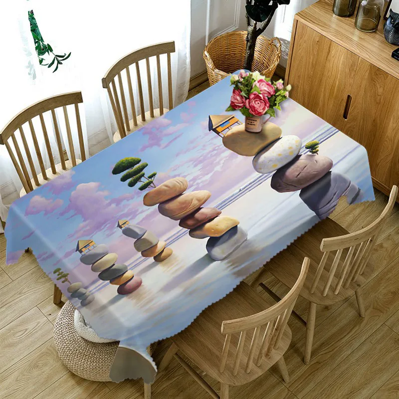 

Table cover waterproof Seaside stone 3D Table cloth rectangular party decorate Kitchen Tablecloth Round Cabinet cover Pillowcase