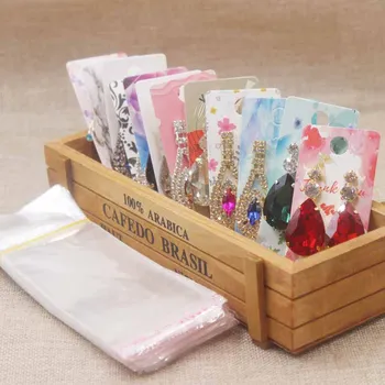 

Earring Cardboard Valentine's Day Wedding Jewelry Card Mysterious Style Delicate Flower Leaf Printing 100pcs+100Plastic Bag/lot