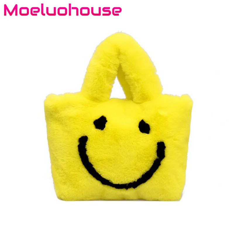 

Moeluohouse Smile Face Women Girl Shoulder Crossbody Messenger Bag Handbag Tote Zipper Chain Plush Winter Kawaii Cute Gift