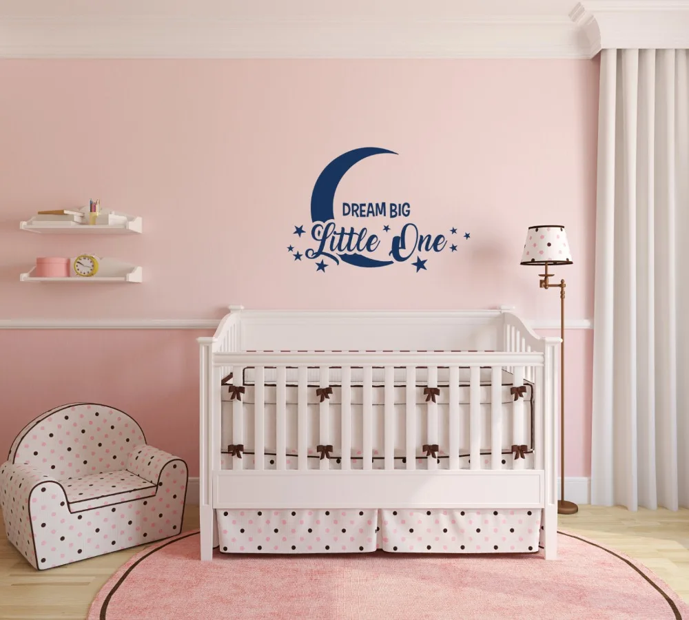 

Kids Nursery Wall Decal Moon Star Pattern Quotes Dream Big Little One Wall Stickers For Baby Kids Bedroom Cute Home Decor SYY726