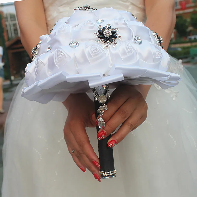 Black White Silver Artificial Flowers Bouquets Diamond Crystal Marriage