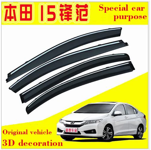 4PCS For Honda CITY Car Windows Visor High quality 3D Bright Bar Sun Visor Sunshade Rain Guards Shield Auto Moldings