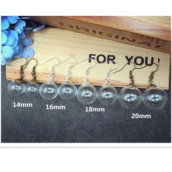 

20sets 10pairs 14mm 16mm 18mm 20mm ball glass globe beads cap ear hook earrings set glass vial earring wire charms glass bottle