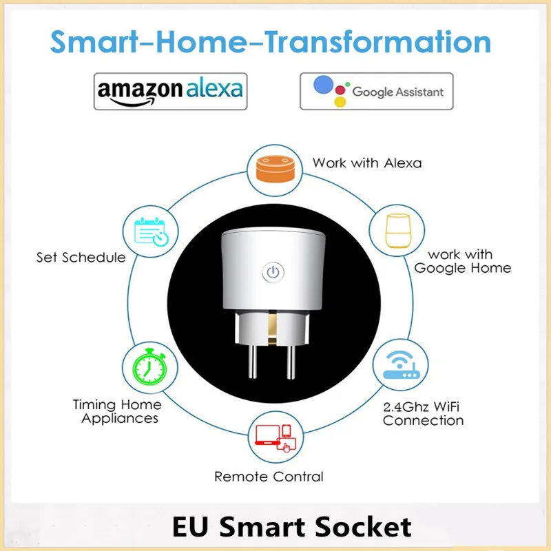 Электрический Смарт-розетка и Штепсель по стандарту ЕС Дома преобразования розетка адаптер Зарядное устройство плиты Беспроводной WI-FI розетки с дистанционным управлением
