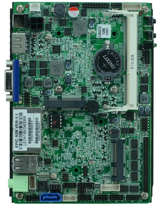 Fanless Intel 3.5 Inch industrial motherboards Intel N2800 with 2 lan LVDS/VGA/ HD Display/6*USB/6*COM/DC_12V input