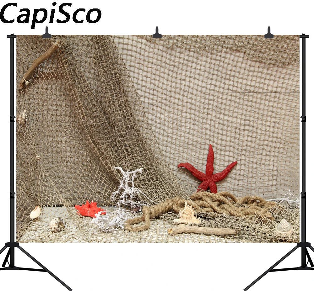 

Capisco Starfish Shell Fishing net Scene Baby Portrait Photography Backgrounds Custom Photographic Backdrops For Photo Studio
