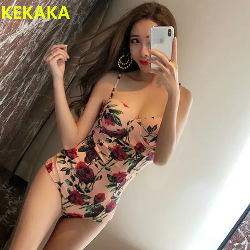 KEKAKA, летний корейский роскошный Цельный купальник с принтом красной розы, Женский винтажный Ретро Монокини, купальники, купальники