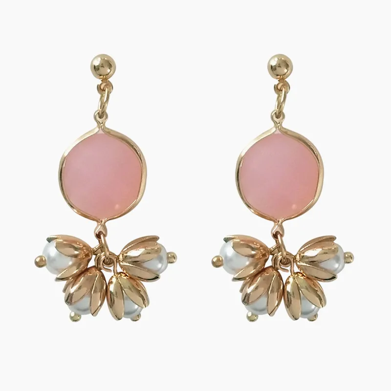 

Fresh sweet simple flower pearl earrings candy color earrings have no ear hole students earrings