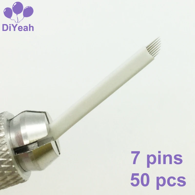 

50 PCS 7 Pin Tattoo Needles Permanent Makeup Eyebrow Embroidery Blade For 3D Microblading Manual Tattoo Pen Tattooing agulha