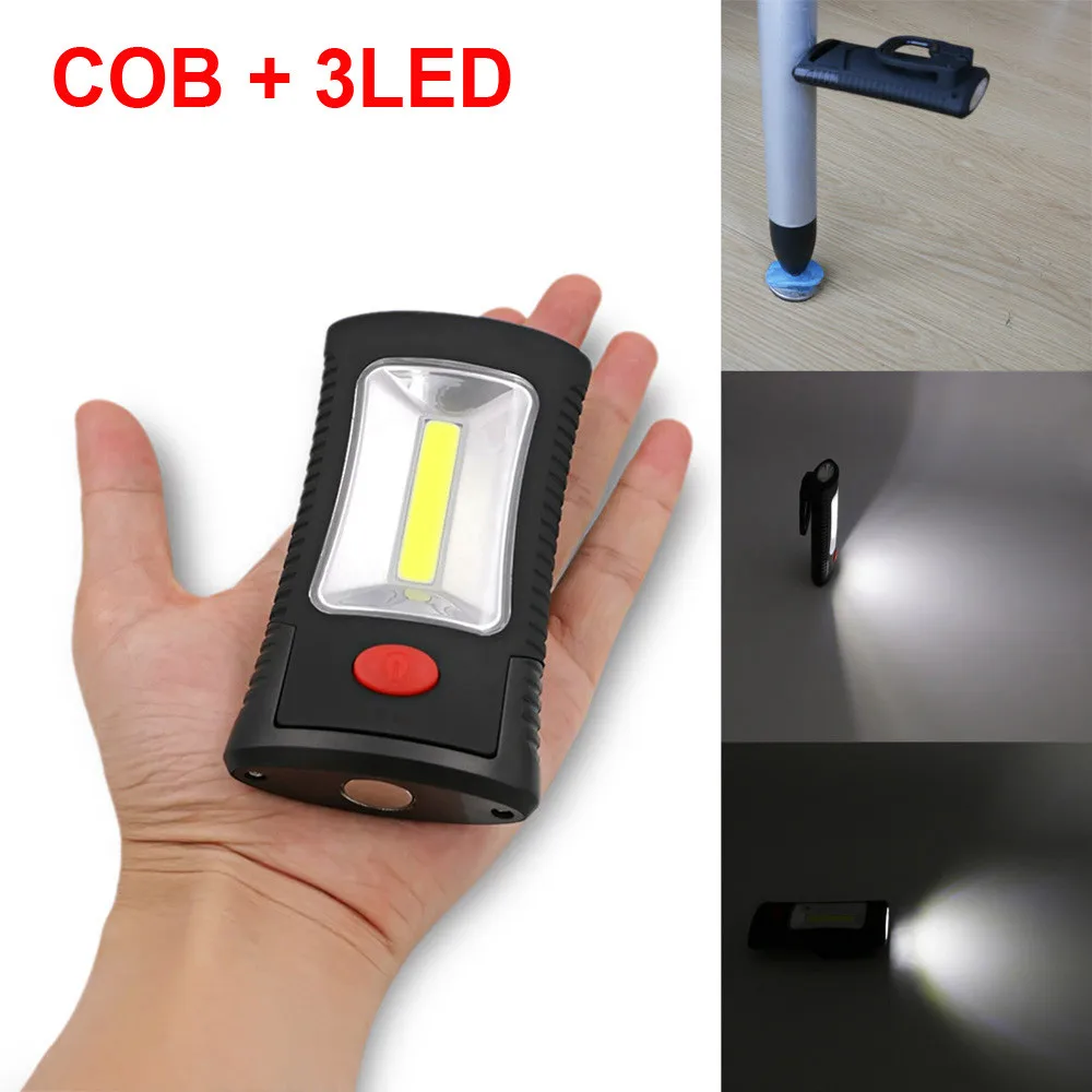 

Portable 3 LED+COB Working Flashlight Torch Lantern Camping Bicycle Lamp Folding Hook Hand Tool For Garage Outdoors Campi