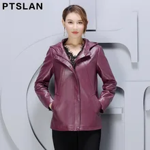 Ptslan Plus Size Women Genuine Leather Jacket Real Leather Coat Ladies Leather Clothing 2017 Autumn Winter