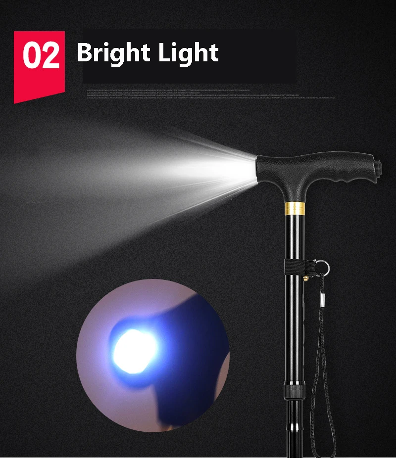 Bengala ao ar Anti-skid para os Idosos Cana de Alumínio Multi-função com Led Muleta Dobrável Livre Luz Presentes Perfeitos 4 Pés 3 Livre Anti-skid para os Idosos Cana de