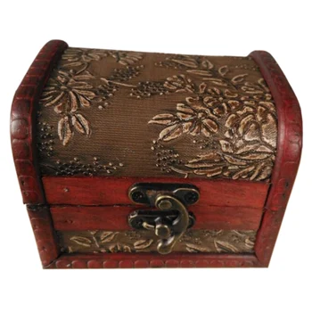 

Antique Style Embossed Flower Jewelry Gift Necklace Wood Case Box Bronze Tone