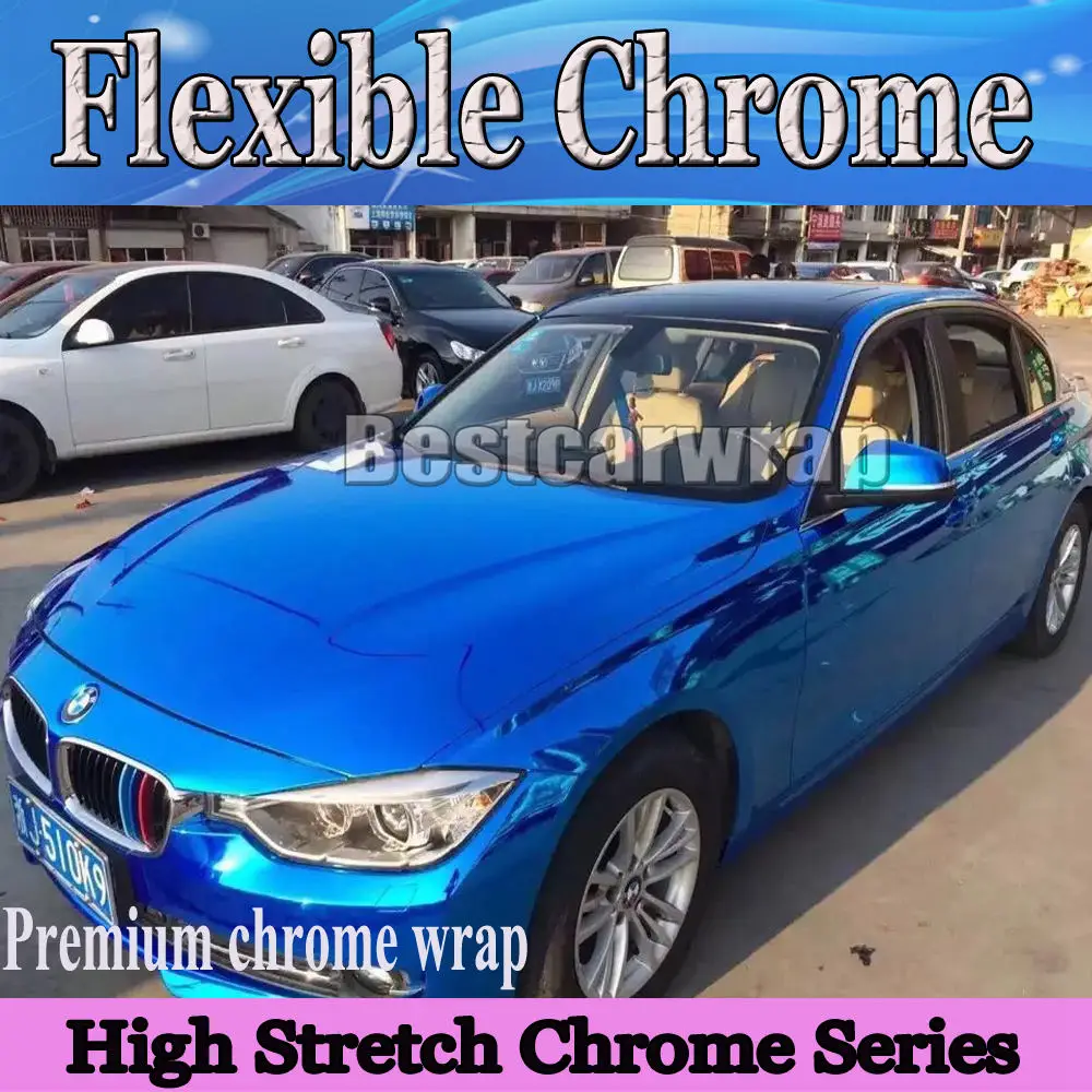 Blue Premium Stretchable Chrome Wrap Full Car Wrap Foil Air Bubble Free