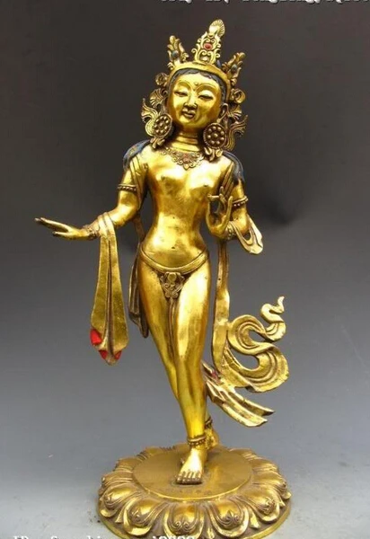 

bi003219 Tibetan Fane Bronze Copper Gild Stand Green TaRa Guan Yin Guan Yin Buddha Statue