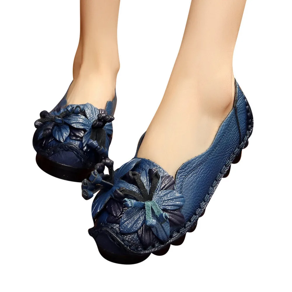 2019 Women's casual shoes handmade shoes national wind shallow mouth soft bottom flat shoes non-slip wear shoes for ladies 40J5 (6)