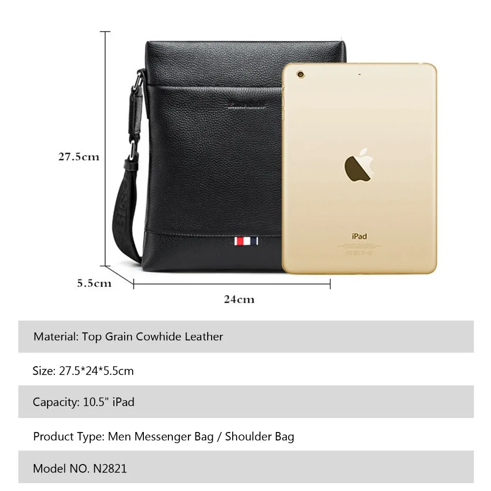  BISON DENIM Genuine Leather Men Bag Casual Business Crossbody Bag iPad Mens Messenger Bag Classic B - 32919596329