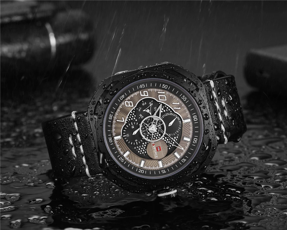 NAVIFORCE часы мужские кожаные 3 бар водонепроницаемые Модные спортивные военные часы браслет Relogio наручные часы Мужские часы коричневые новые