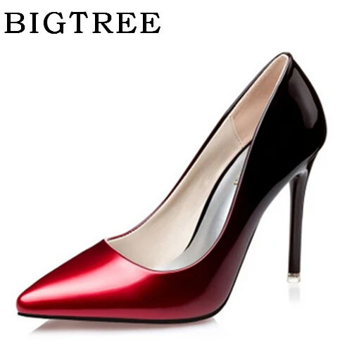 

2017 New High Quality Spring Gradient Color Woman Pumps OL Professional Patent Leather High-heels Shallow Mouth 10cm Female Shoe