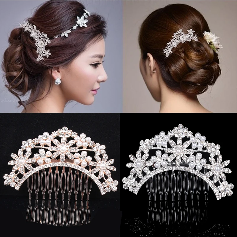 Wedding Bride Hair Combs Crystal Rhinestones Pearls Hairpins Jewelry Accessories 