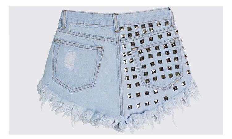2017 European station Europe and the United States new rivets rivets irregular cat to be side cowboy high waist pants shorts hot pants (17)