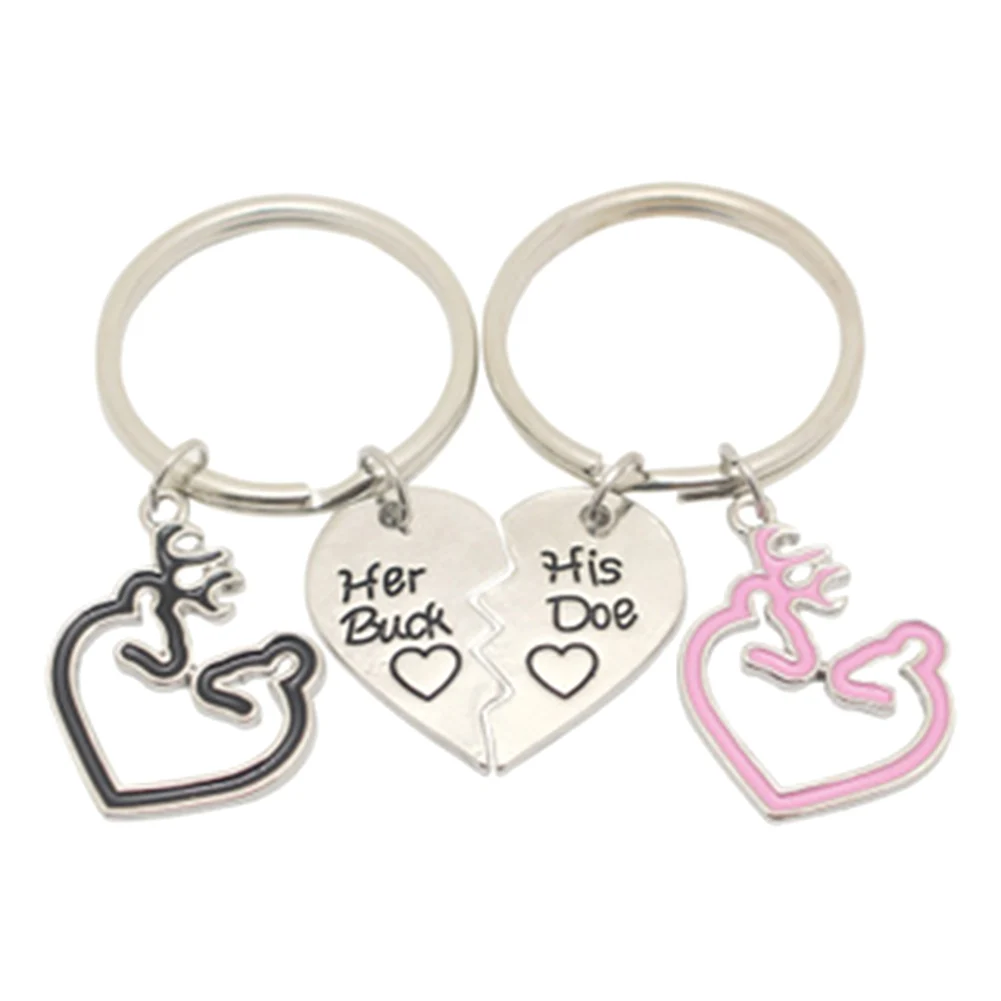 

2PC/Set Fashion Her Buck His Doe Keychain Broken Heart Splicing Keyring Elk Antlers Deer Couple Key Chain Holder Ring Chaveiro