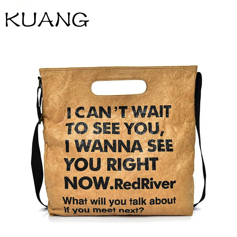 

Letters Printed Women Big Handbag Retro Kraft Paper Large Capacity Tote Bag Female Shoulder Crossbody Bag Satchels Handbags