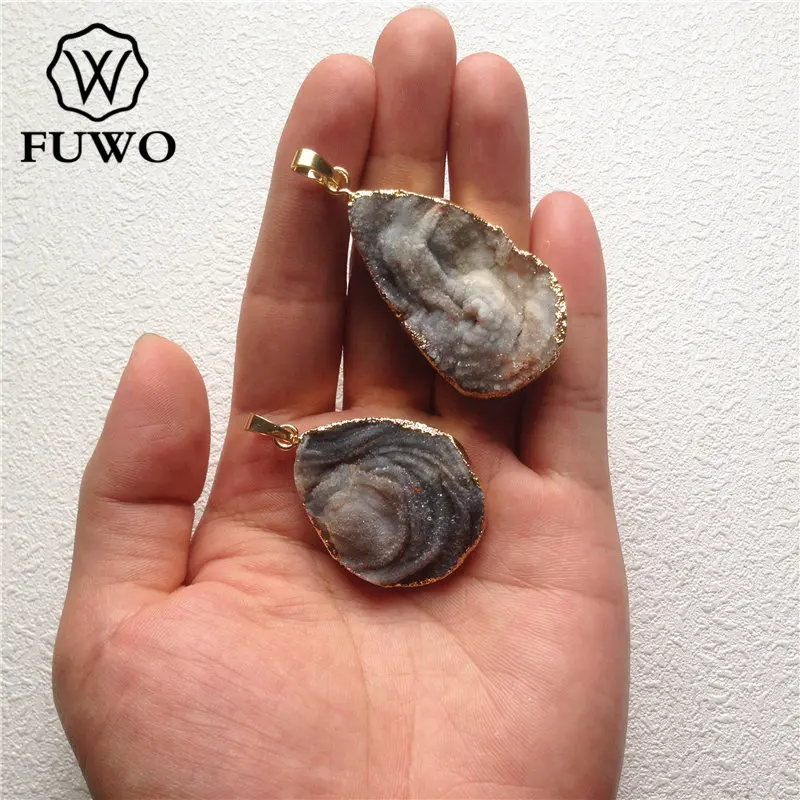 FUWO Free Shape Galaxy Stone Druzy Pendant,Gold Color Plated Raw Sun Agates Jewelry Accessories For Necklace Making PD132 5Pcs