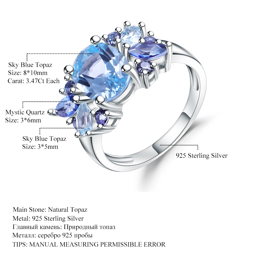 Gem's Ballet 3.47Ct Овальный натуральный голубой топаз Мистический Кварц обручальное кольцо 925 пробы серебряные Mona кольца Lisa для женщин ювелирные изделия