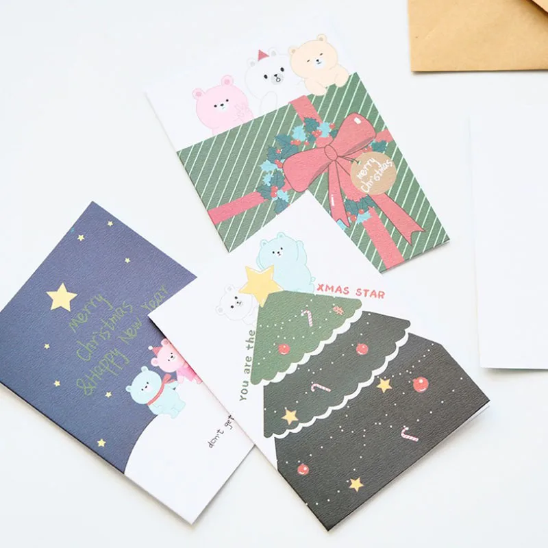 1 Набор милый веселый медведь для рождественской елки открытки поздравительные открытки с пожеланиями Канцелярские Товары рождественские подарки