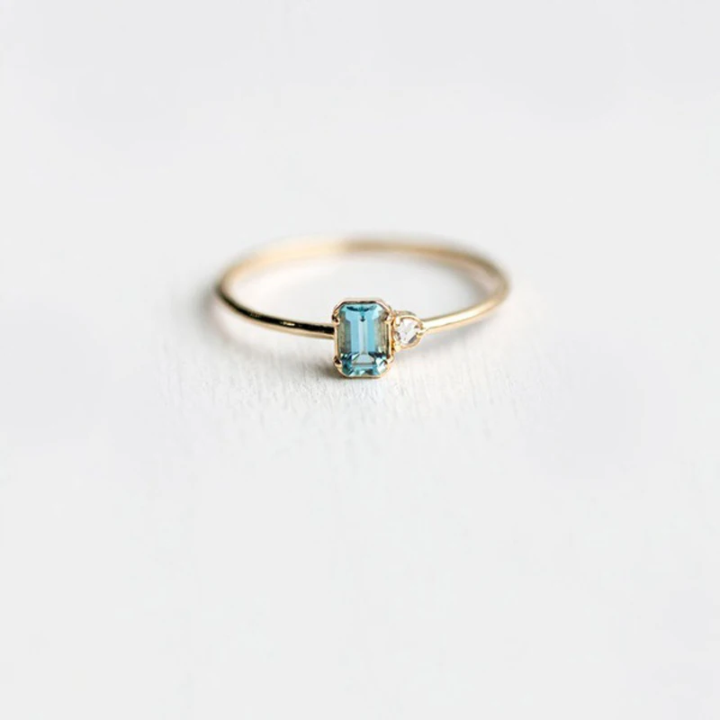 Двойное яркое милое элегантное кольцо 3 шт. наборы для женщин геометрический синий кристалл светильник желтое золото цвет подарок модное ювелирное изделие KAR250