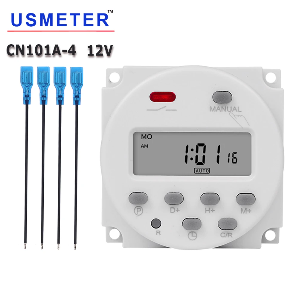 SINOTIMER CN101A DC/AC 12V Digital LCD Programmable Solar Timer Module 16 ON/0FF per Day with 4 Connecting Wires 