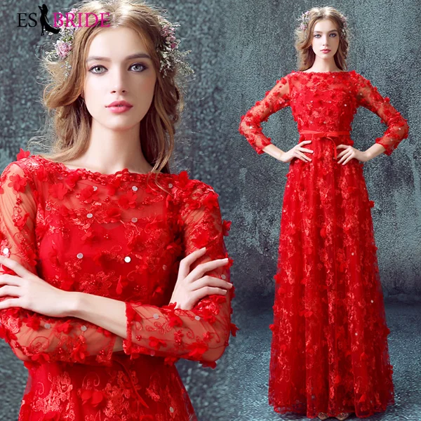 Red Evening Dresses Long Formal Elegant A-Line Plus Size Backless Lace Appliques Wedding Guest Dress Party Gown Vestidos ES2242 Red Evening Dresses Long Formal Elegant A-Line Plus Size Backless Lace Appliques Wedding Guest Dress Party Gown Vestidos ES2242