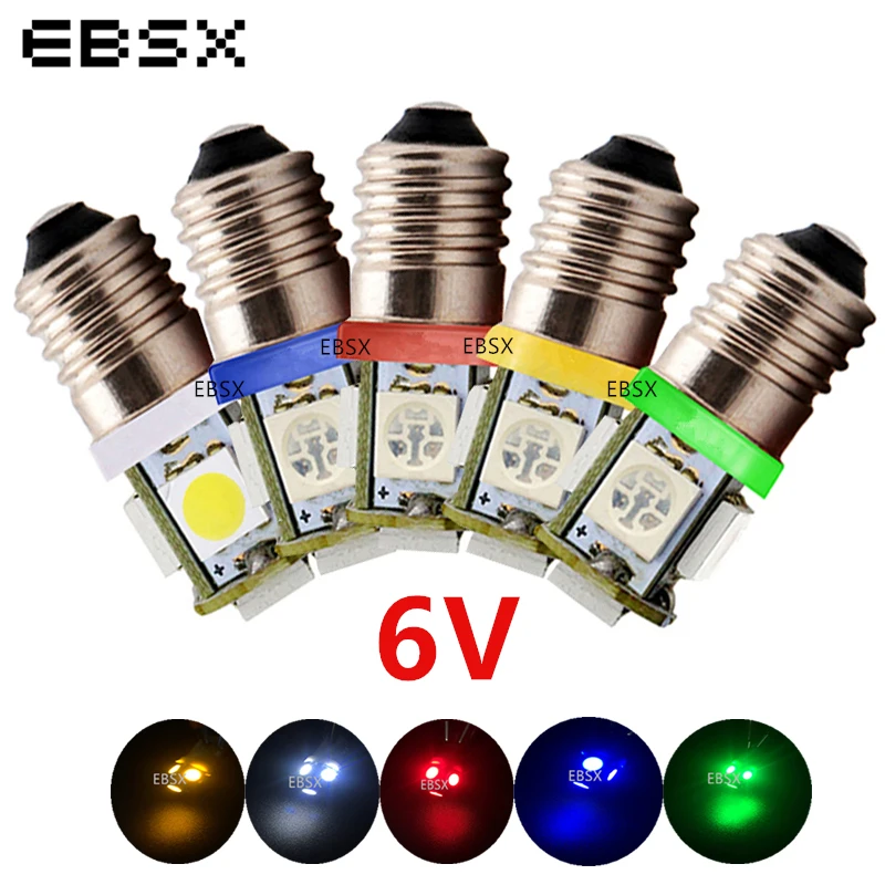 

BESX 200 pcs E10 6V 6.3V Screw Bulb Warning Tail Signal Bulb 5 SMD 5050 5 LED Instrumentation White Red Blue Yellow Car Light