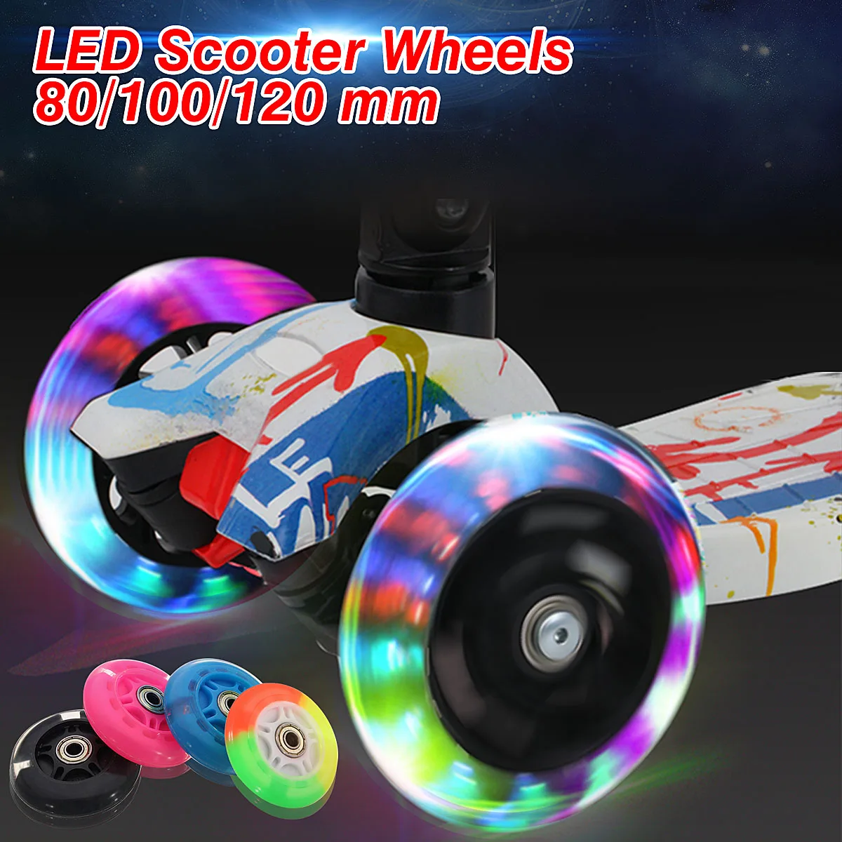 2PCS Scooter Wheel LED Flash Light Up Scooter Wheel for Mini Micro Scooter with 2 ABED-7 Bearings 80mm 100mm 120mm
