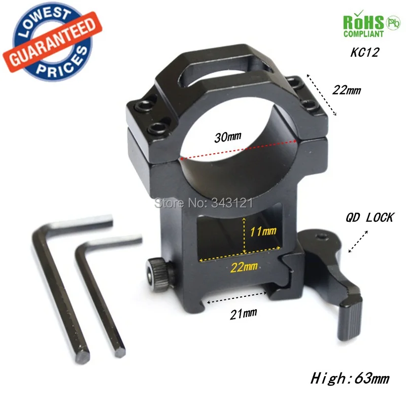

1PC KC12 30mm High Ring 21mm/20mm Weaver Rail QD Quick Release Scope Mount for flashlight rifle scope extend Mount