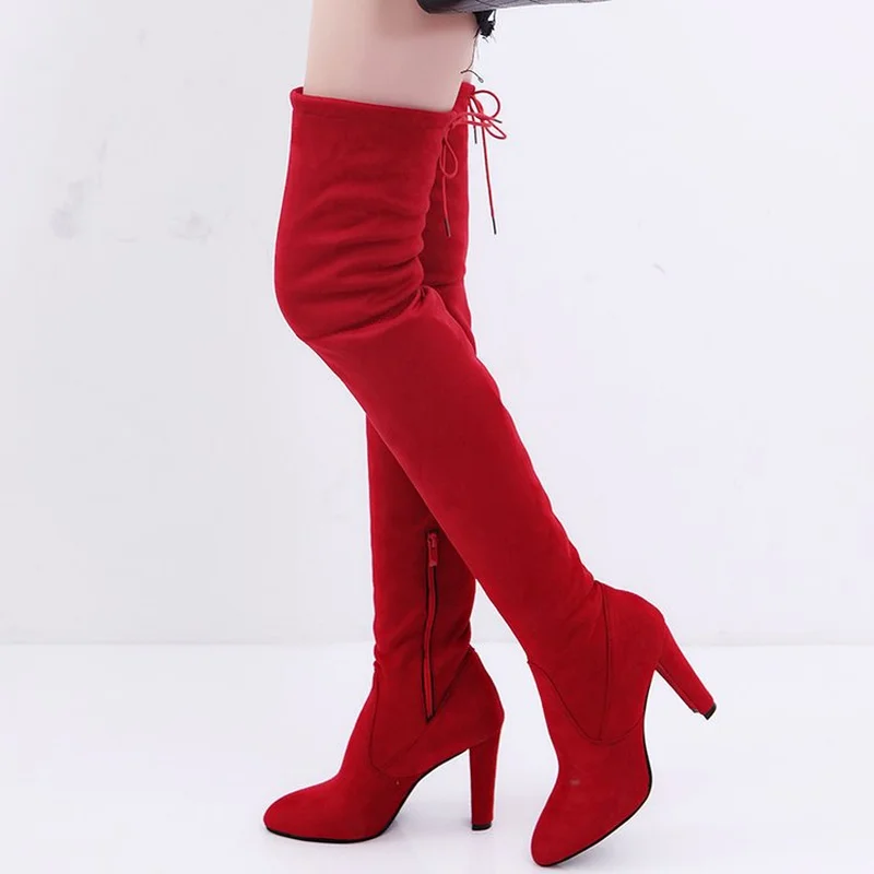 

Large Size Fashion Female Winter Thigh High Boots Faux Suede Leather Solid High Heels Women Over The Knee Shoes Plus Size 34-43