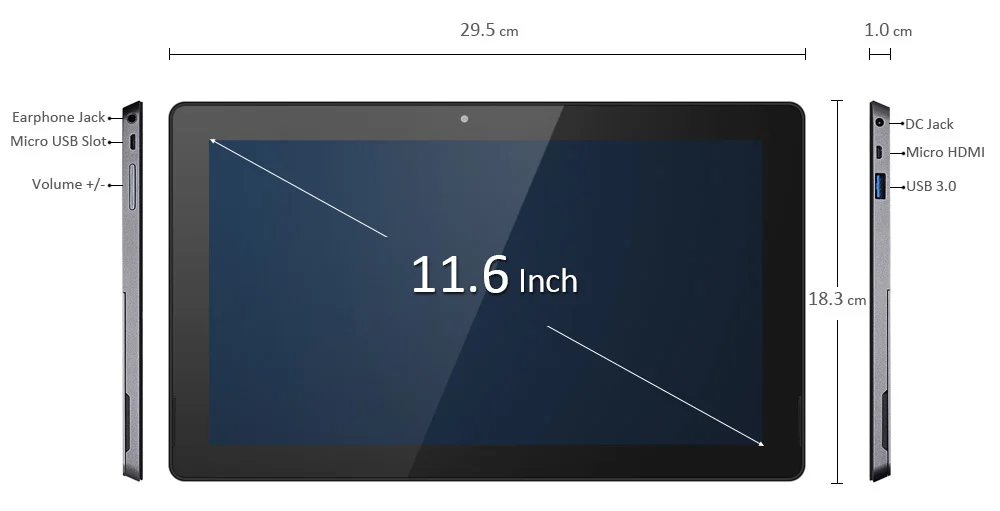 Teclast X3 Plus 2 in 1 Tablet PC 11.6 inch Windows 10 Intel Celeron N3450 Quad Core 1.1GHz 6GB RAM 64GB eMMC Bluetooth Dual Cameras