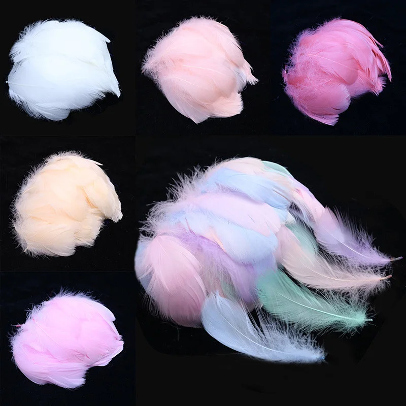 

100 Pcs/ Bag 2.5-4.5 Inches Goose Feather Dyed Mix Color 6-12cm Plumes DIY Wedding Party Bouquet Decoration Craft for Home Decor