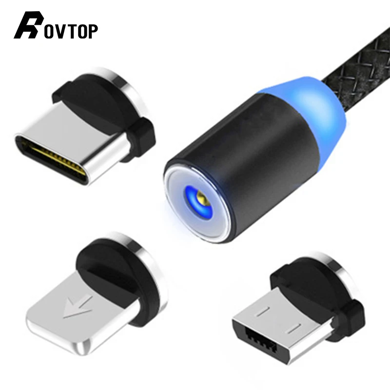 

Rovtop Magnetic Micro USB Cable 1M Charging Magnet Charger Adapter Micro Type C USB for iPhone 6 6s Plus Samsung Xiaomi LG Round