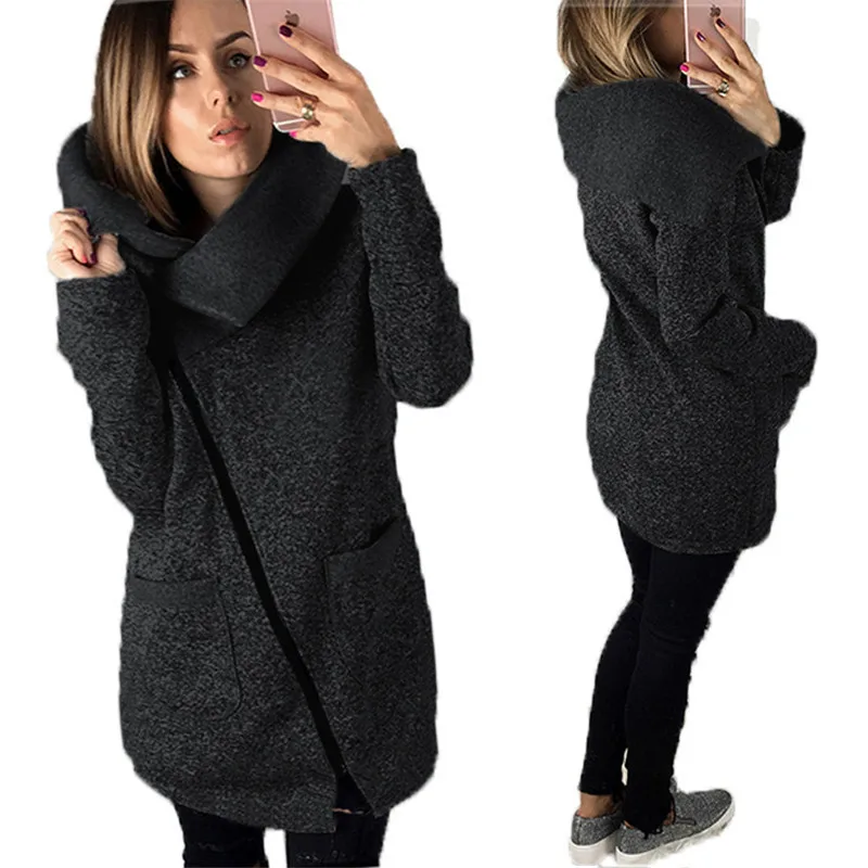 

Women's thick coat autumn and winter pocket zipper lapel casual jacket Slim retro women's shirt large size solid color