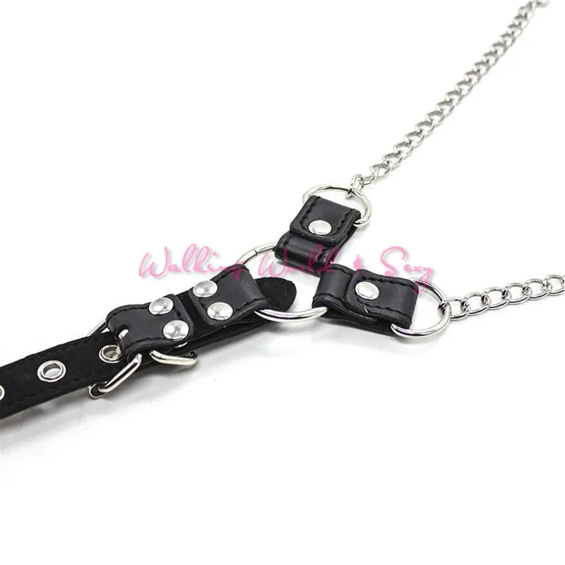 Adult Game Sex Toys For Men PU Leather+ Metal Chain Nipple Clamps With A Cock Rings Fetish Teat Clips And Penis Ring Erotic Toys (7)