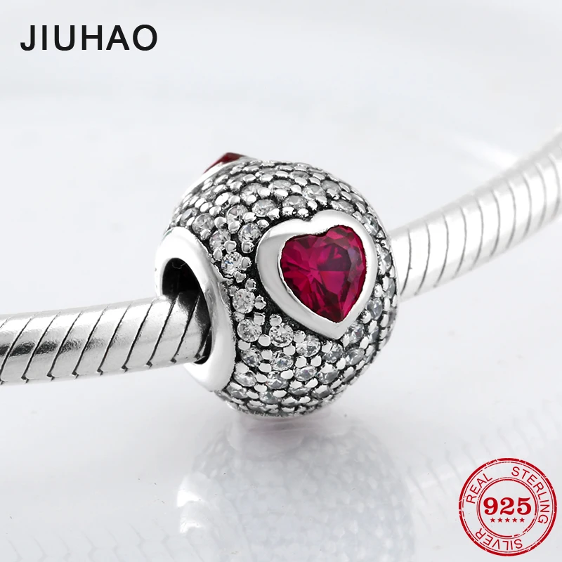

New 925 Sterling Silver Pink Heart and Clear zircon bead for women Fit Original Pandora Charm Bracelet Jewelry making 2018