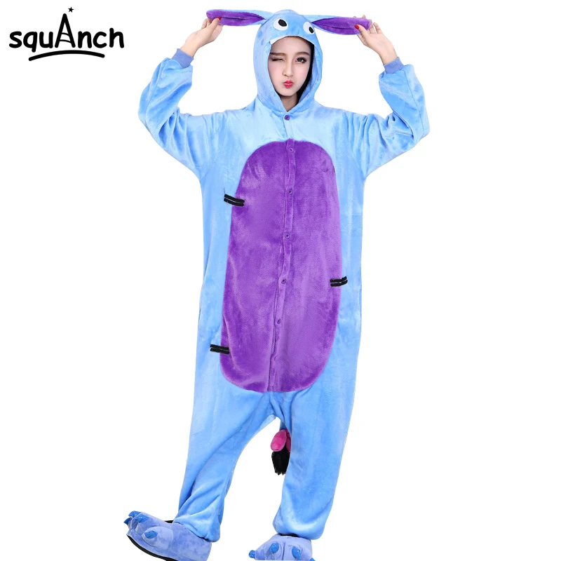 Donkey Onesie  Cartoon Animal Overall Eeyore Pajama Adult Couple Kigurumis Men Women Blue Funny Suit High Quality Flannel