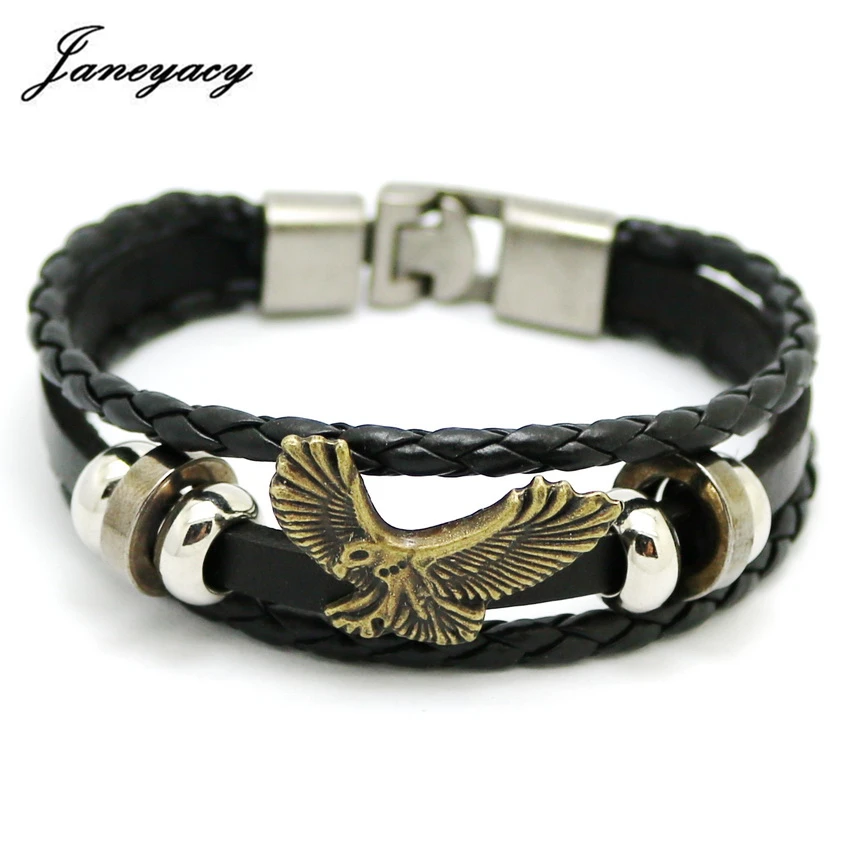 

Janeyacy 2018 Punk Eagle Bracelet Men Jewelry Leather Bracelets Bangles for Women Fashion Best Love Navigation Gifts