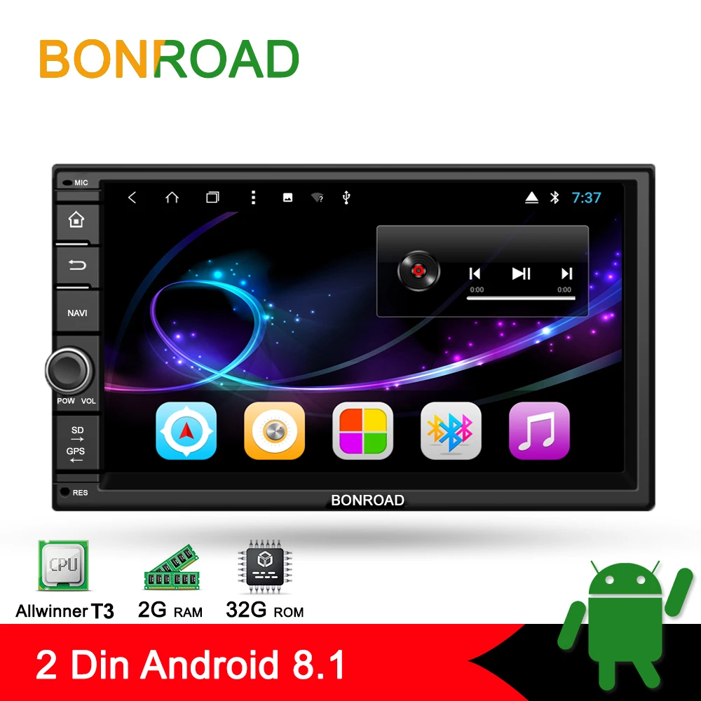 Excellent Bonroad 7" Android8.1 Car Multimedia Player GPS Navigation For Nissan For Kia For Hyundai Car autoradio Audio Stereo  (No DVD) 1