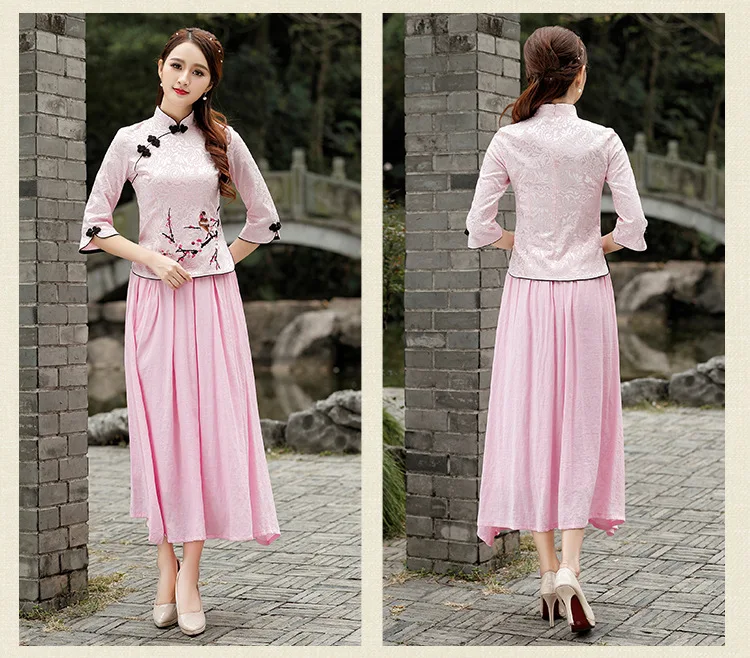 Women Chinese Shirt HanFu Wu Tang White Cotton Printing Plue Size Top (10)