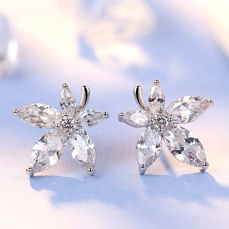 

Flower Shape Zircon Stone Stud Earrings for Women Bridal Party Wedding Party Female Jewelry