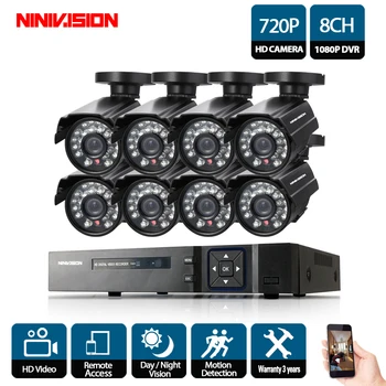 

NINIVISION HD 8CH CCTV System 8 Channel 1080P DVR 8PCS 1.0MP Bullet Outdoor Home Video Security Camera System Surveillance Kits