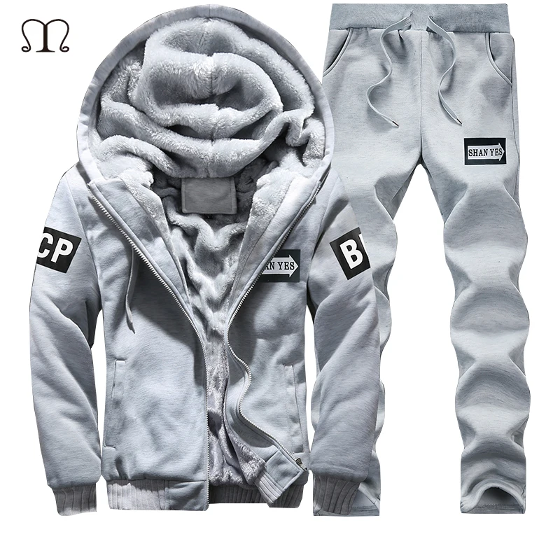 Winter Two Pieces Sets Fleece Tracksuit Male Casual 2017 Winter Warm ...